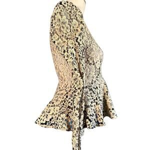 Womens Top Size Small Cream Lace Floral Ruffled Regency Renfaire Victorian Work